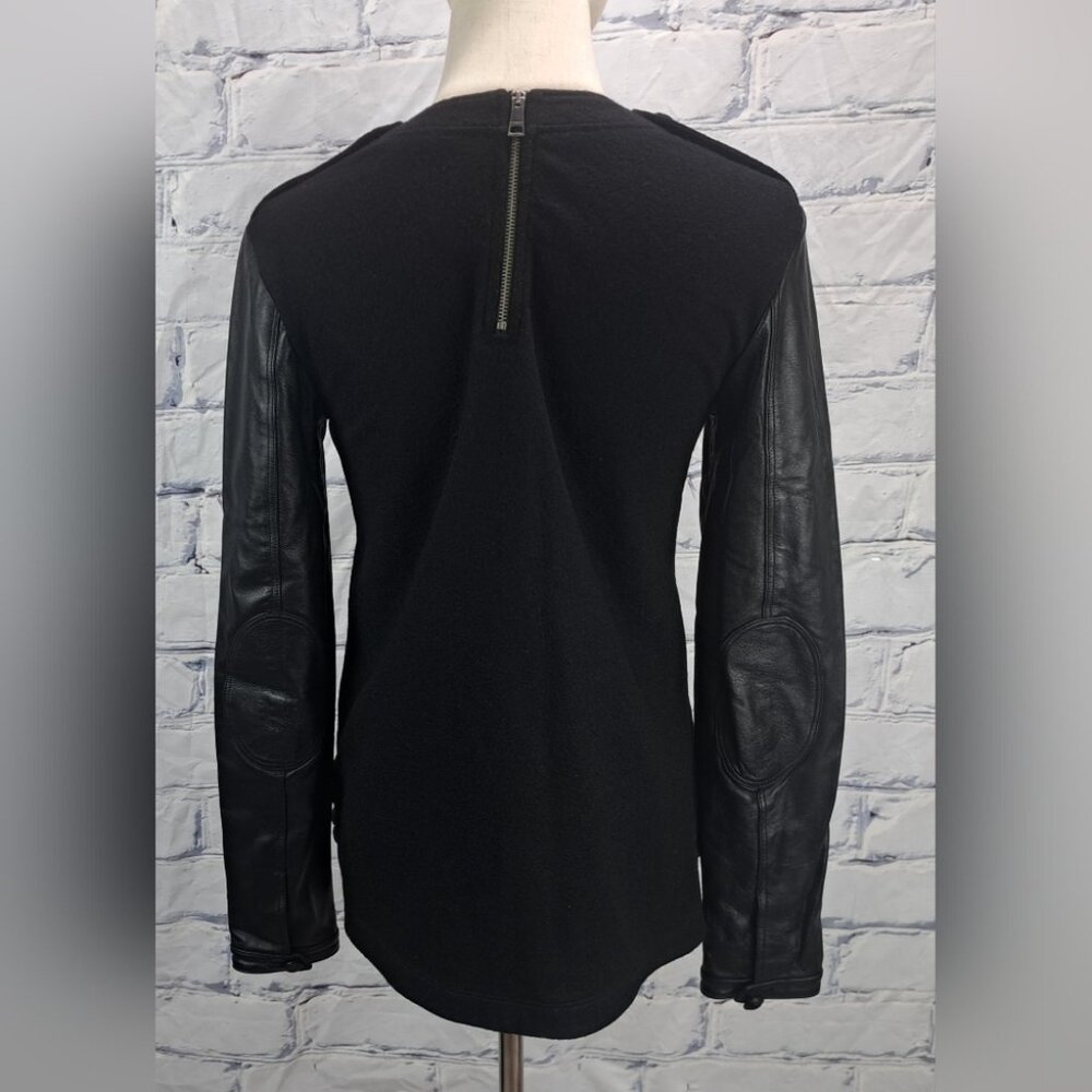 Burberry Brit Women's Sweater Wool Lambskin Leather Sleeves Black Size XS - Picture 8 of 14